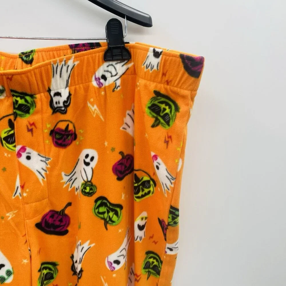 Hyde & Eek! Mens Big & Tall 3X Ghost Print‎ Halloween Fleece Pajama Pants Orange